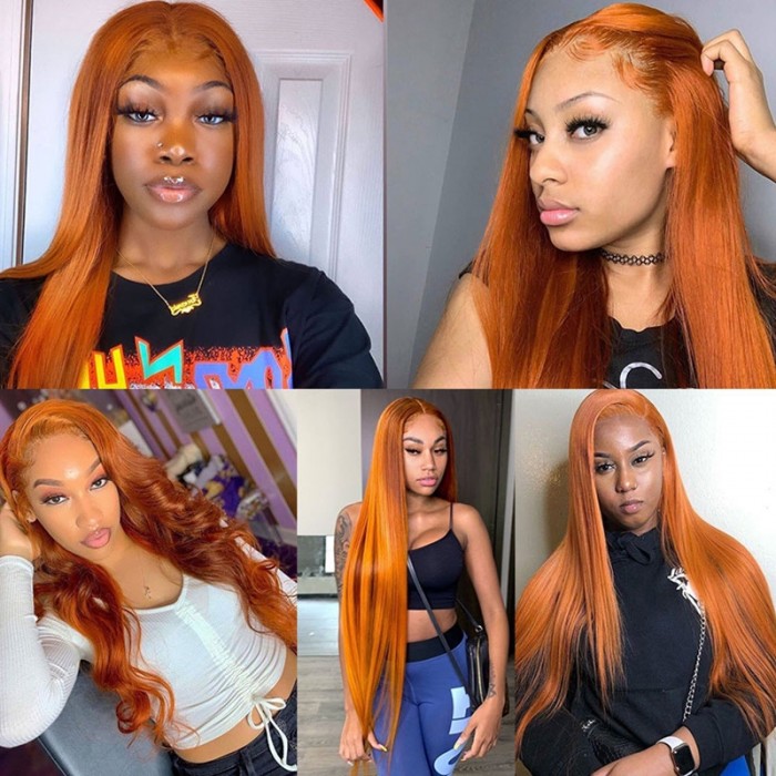 Julia Hair Dark Orange Ombre Ginger Hair Colored Wigs 4x0.75 Lace 